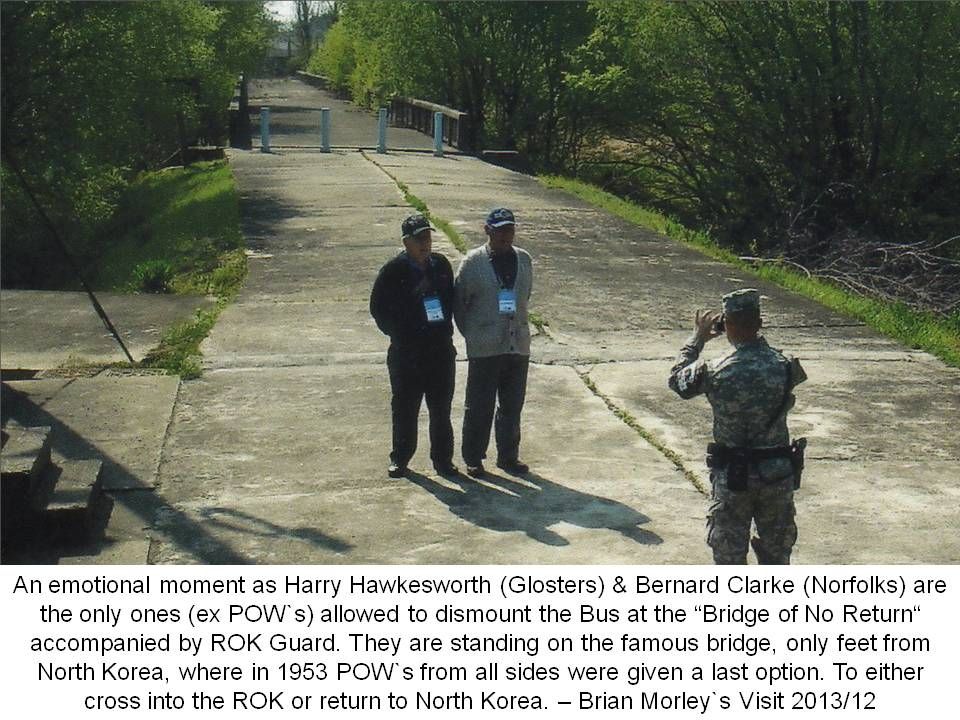 Harry Hawkesworth and Bernard Clarke shown at the Bridge of no return between South and North Korea, 2013