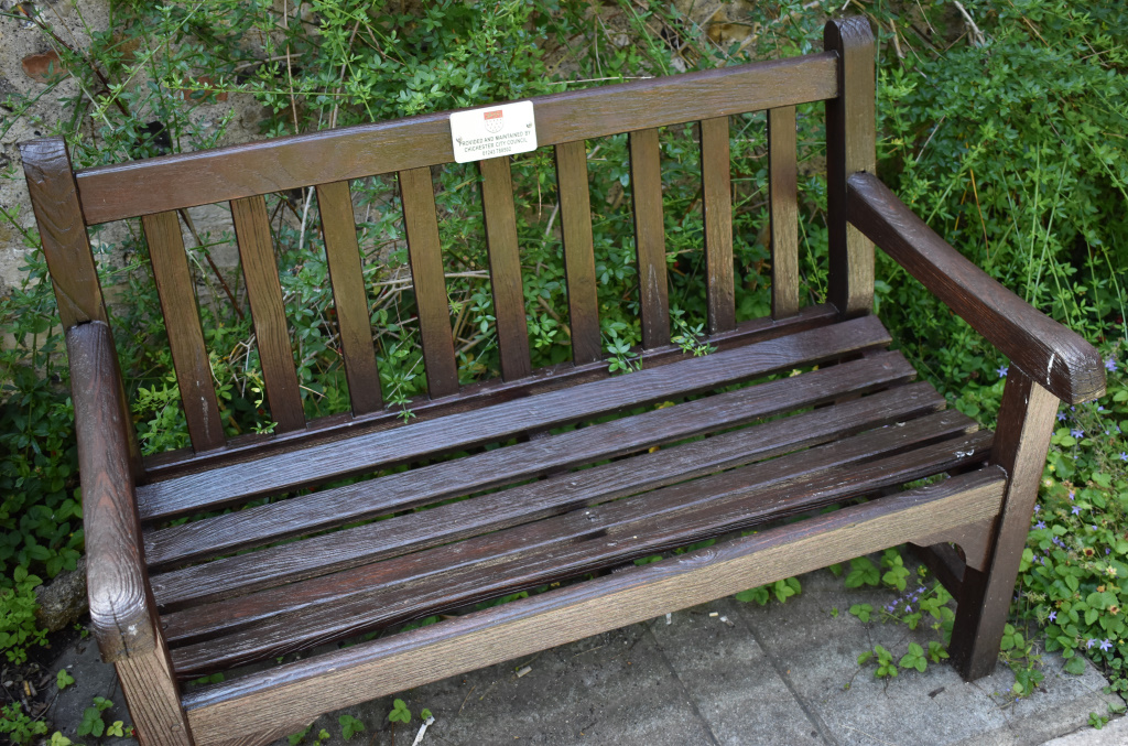 Small wooden bench, St Martins Garden