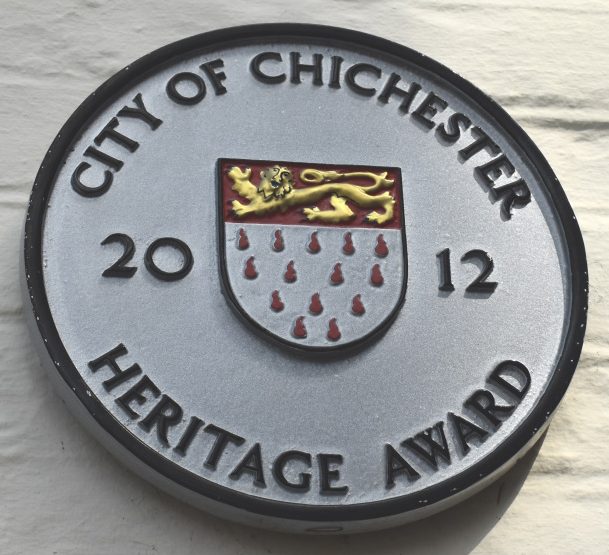 Image showing Chichester City Council silver Heritage Award plaque, 2012, St Marys Hospital