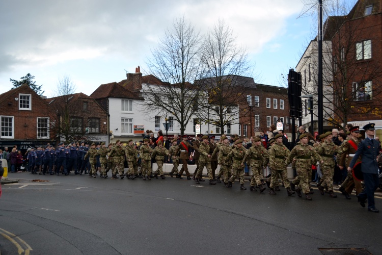 Image showing the Chichester cadets marching through Eastgate Square, Chichester, for Remembrance Sunday