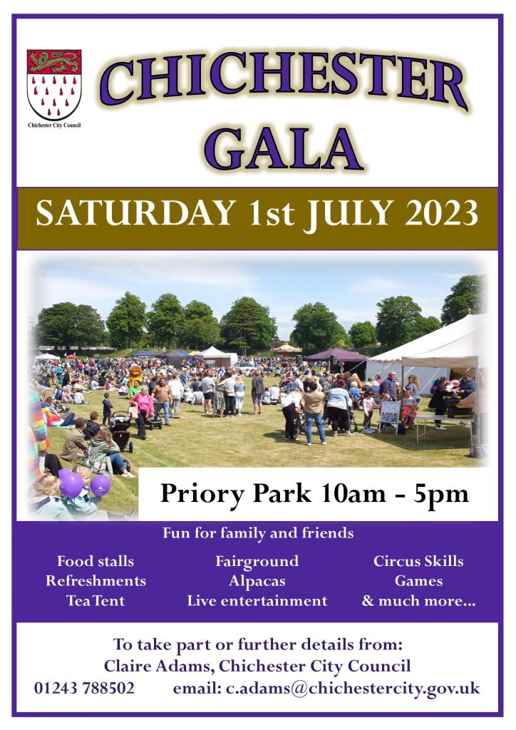Poster for Chichester City Council Gala and Family Fun Day - 1 July 2023
