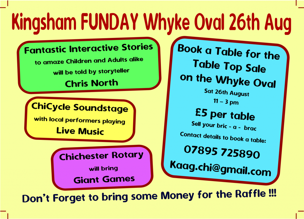 Image of a leaflet advertising Kingsham Area Action Group family fun day - 26 August 2023 - reverse side