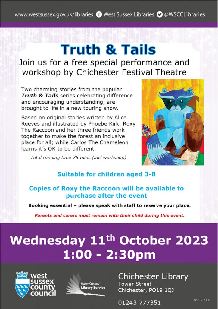 Poster for Truth and Tails event at Chichester Library on 11 October 2023