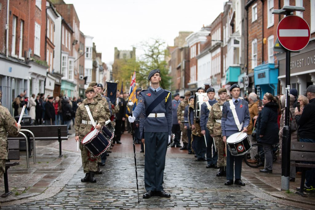 261 Squadron Chichester marching band setting off towards Litten Gardens - East Street - 12-11-23