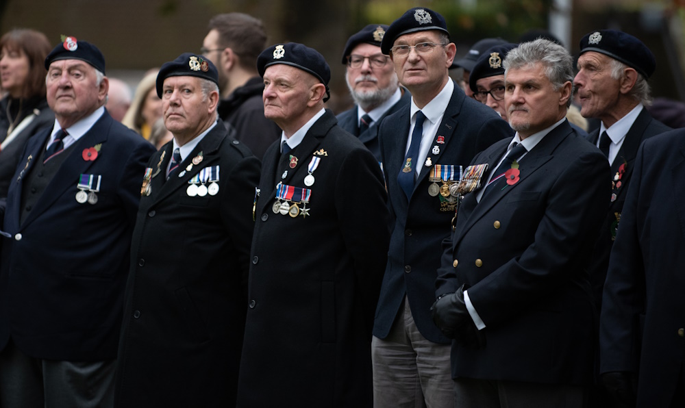 Chichester Remembers 2023 - veterans attending the service at the War Memorial Litten Gardens 12 November 2023