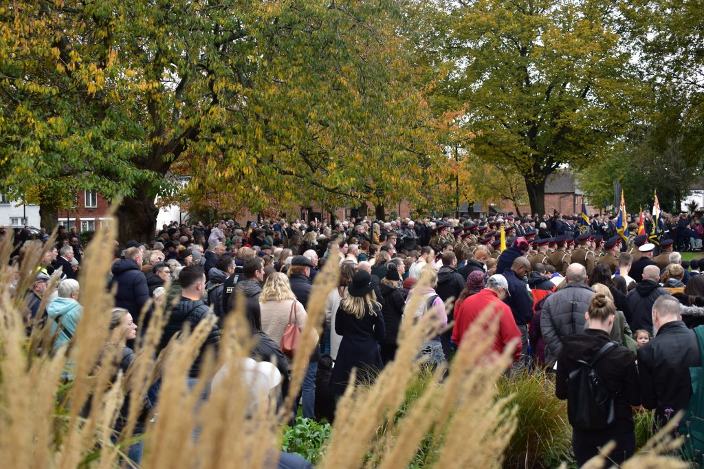 Service attendees pay their respects at the War Memorial Litten Gardens - Remembrance 12-11-2023