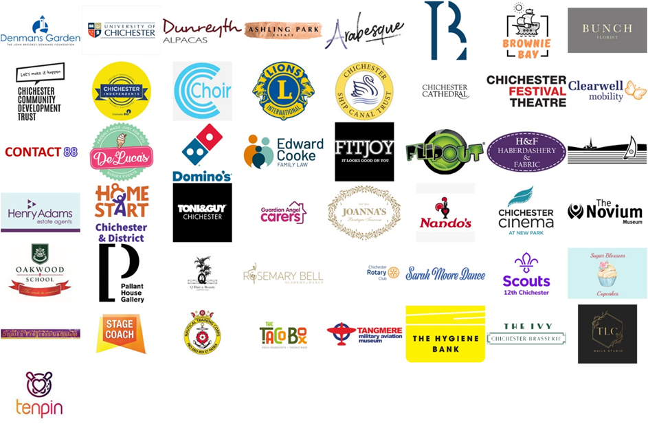 Image showing logos of companies that are sponsoring the Chichester Gala 2024 or have purchased advertising space in the gala brochure. Companies are listed further down the web page.