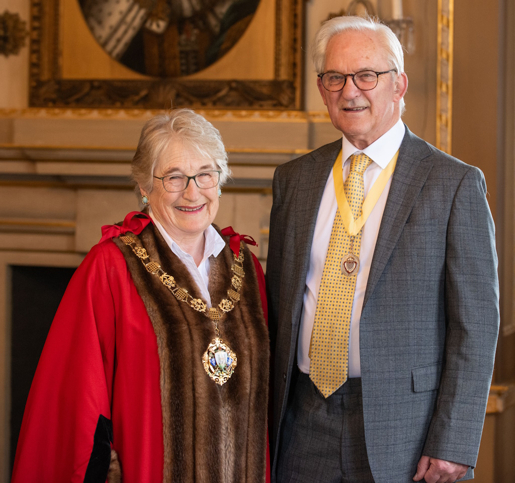 Photograph of the Mayor of Chichester 2024-2025, Councillor Sarah Quail, with her Mayor's Consort, Mr Anthony Quail, taken in the Council Chamber, The Council House, North Street, Chichester