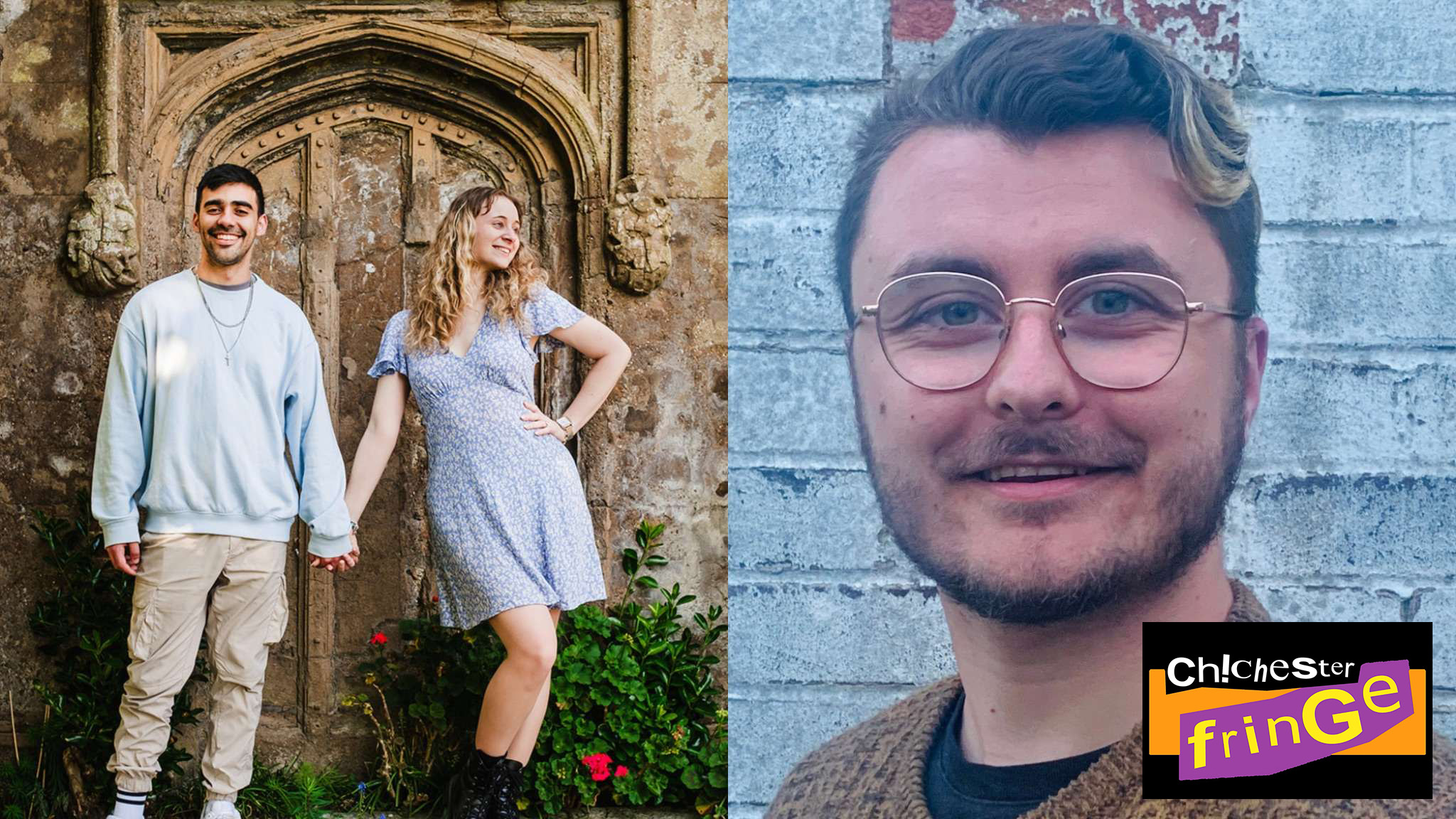 Images on left: Summer Tewkesbury and Fillipe Ribeiro from The Audition Room with the production 'Who Wrote This? On the right: Tom Pagett with production 735.