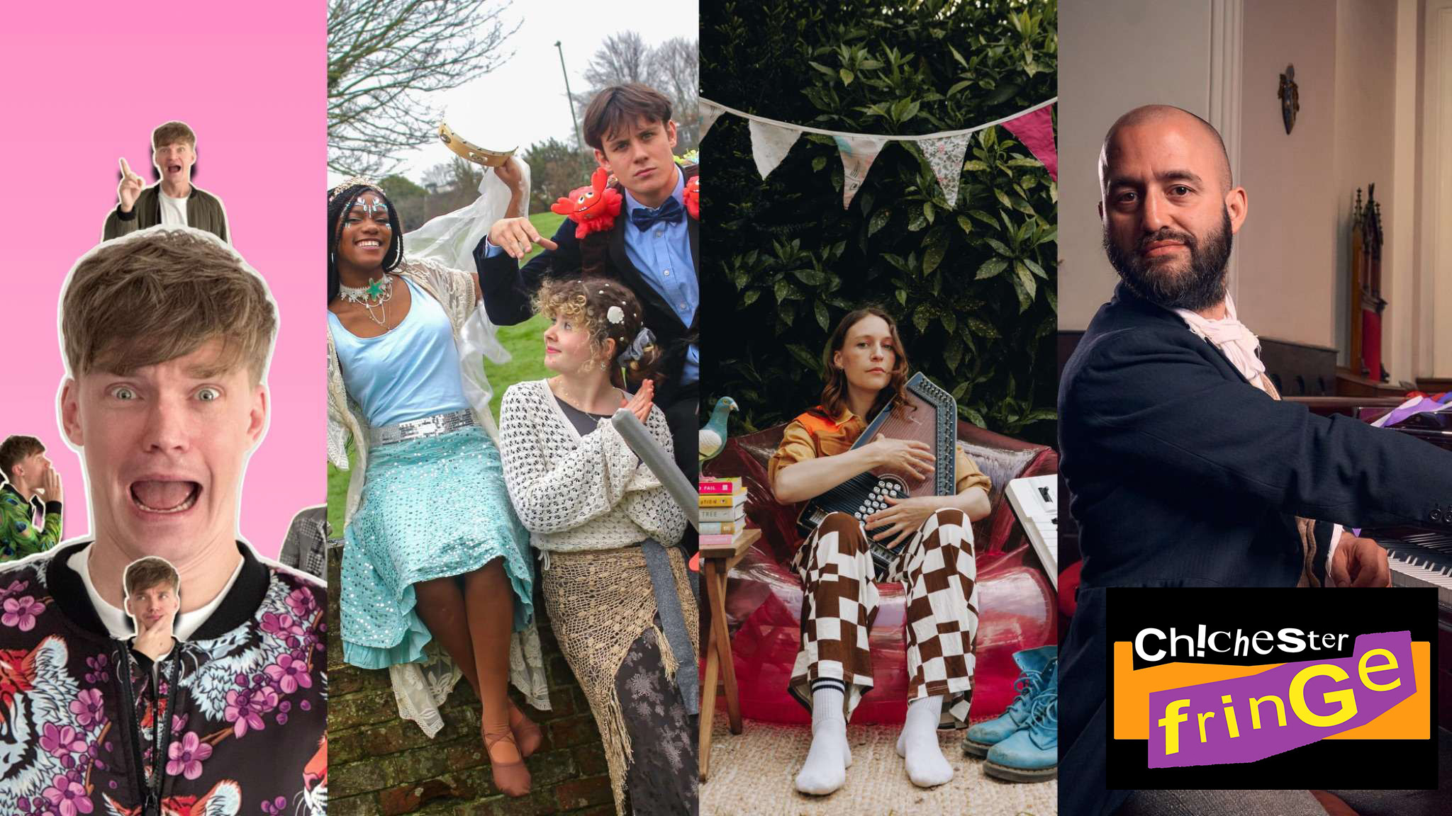 Left to right: Mark Daniels, Sardine Theatre, Hannah Fredsgaard-Jones (Photo credit: Phil Jones) and Aidan Jones all join the 2026 line-up.